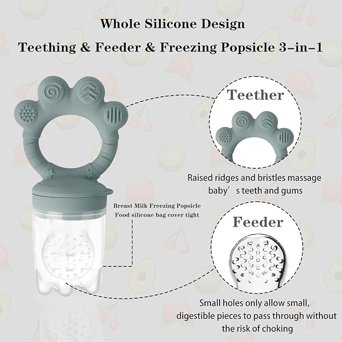 Baby Fruit Food Feeder - Silicone Nibble Tray Combo - Breastmilk Popsicle Mold for Cooling Relief, BPA Free Mesh Feeder for Infant Self Feeding (Claw Blue + Pineapple)-CubbioJoy