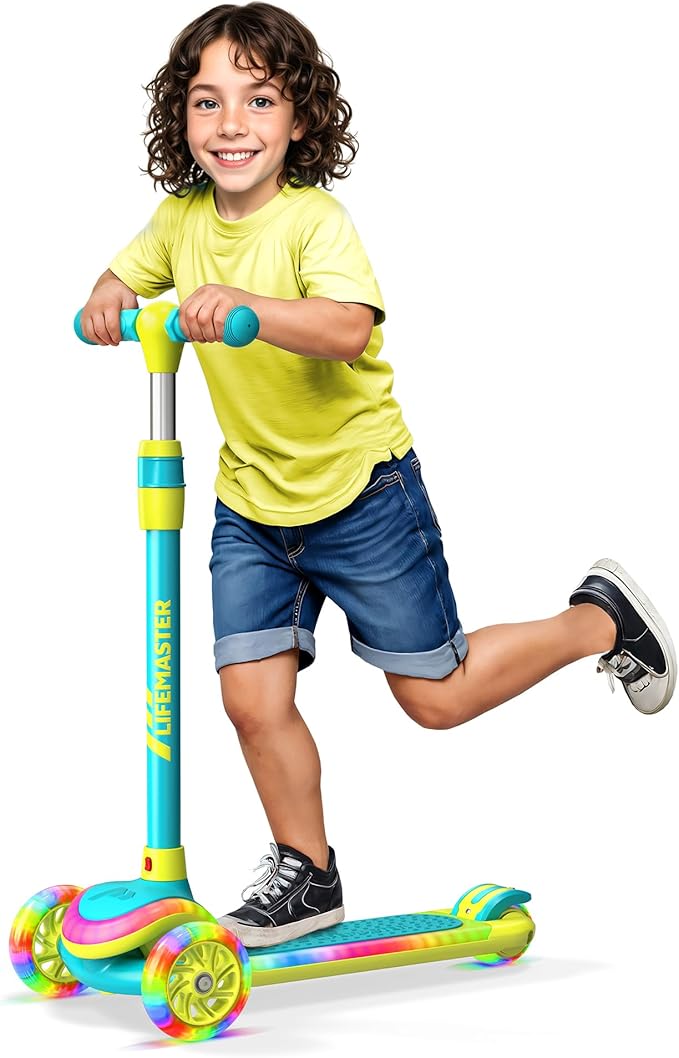 3-Wheel Kids Scooter with Multi-Color Lights on Deck & Wheels – 5-Height Adjustable Handlebar, Wide Anti-Slip Deck, Child Safety Certified, Boys & Girls Ages 3+ Supports Up to 150 lbs-CubbioJoy