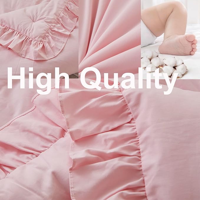 Brandream Farmhouse Crib Bedding Sets for Girls and Boys | 3 Piece Nursery Set Pink Ruffles | Baby Comforter, Fitted Crib Sheet, Crib Skirt Included,100% Cotton Percale-CubbioJoy