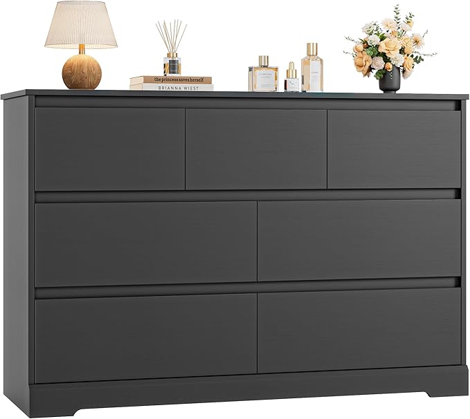 Dresser for Bedroom, Modern Black Dresser, Wood Chest of Drawers Nursery Dressers, with Storage, 7 Drawer Double with Handle Free, Large Storage Organizer for Living Room,White-CubbioJoy