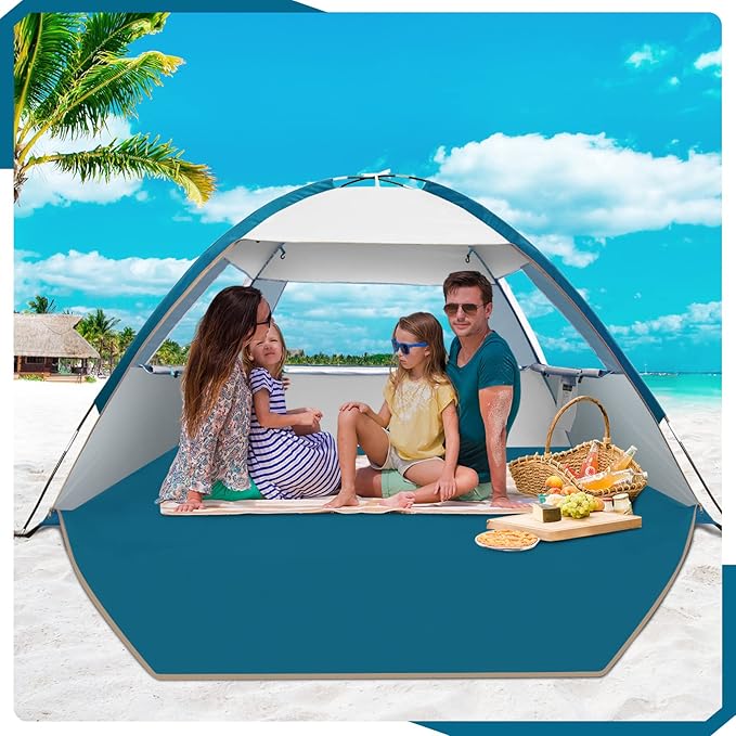 COMMOUDS Beach Tent Sun Shade for 3/4-5/6-7/8-10 Person, UPF 50+ Beach Sun Shelter Canopy Tent, Lightweight, Easy Set Up and Carry-CubbioJoy