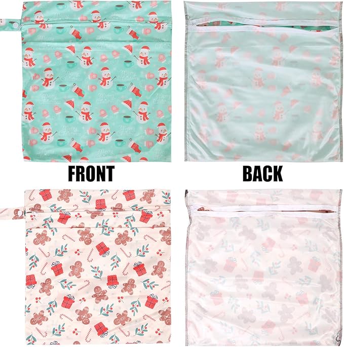 2pcs Cloth Diaper Wet Dry Bags, Waterproof Reusable Wet Bag with 2 Zipper Pockets & Handle, Washable Laundry Bags for Baby Adult Clothes Travel Beach Pool Daycare Yoga Gym Exercise Swimsuits,-CubbioJoy