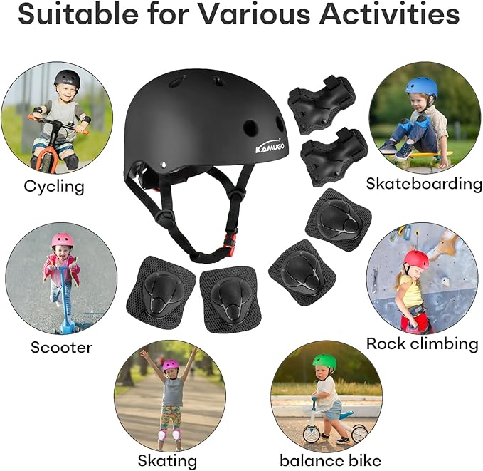 KAMUGO Kids Bike Helmet, Toddler Helmet for Ages 2-8 Boys Girls with Sports Protective Gear Set Knee Elbow Wrist Pads for Skateboard Cycling Scooter Rollerblading-CubbioJoy