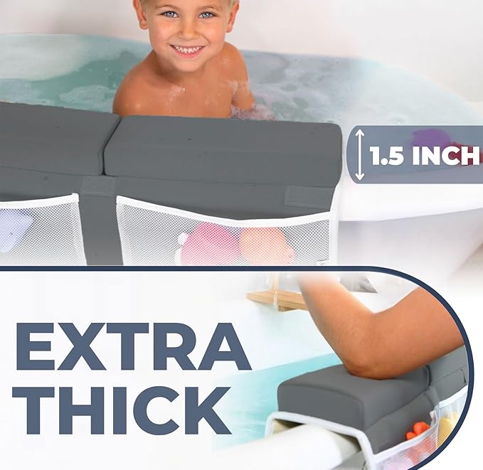 Comfortable Baby Bath Kneeler and Elbow Rest Pad Set – Thick Memory Foam Bath Kneeling Pad with Elbow Support – Baby Bathtub Cushion with Toy Organizer for Bathing Infant or Toddler - Dark Grey-CubbioJoy