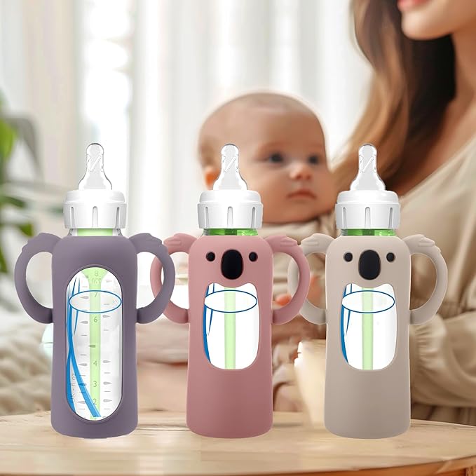 BUSOHA 3 Pack Koalas Silicone Sleeves for Dr. Brown's Glass Baby Bottles - Drop Protection Baby Bottle Sleeves Compatible with Dr Brown Newborn Glass Bottles with Silicone Handles,8 oz-CubbioJoy