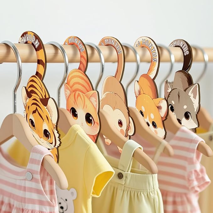 Baby Closet Dividers for Clothes - Set of 8 Unique Animals Design Baby Size Closet Divider Newborn to 24 Months, Babies Wardrobe Closet Organizer Nursery Decor Gender Neutral Kid Clothes Dividers-CubbioJoy