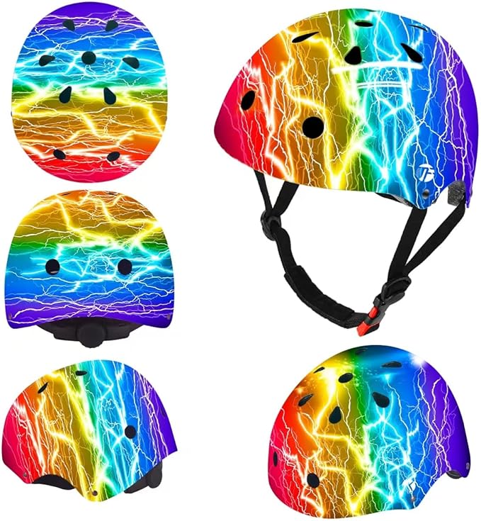Adjustable Color Gradient Skateboard Helmet for 3-5-8-14+Ages【Toddler Kids Youth Adult】 Girls Boys Woman.Bike Helmet for Multi-Sports Cycling Bicycle Scooter Inline Roller Skate Rollerblading-CubbioJoy