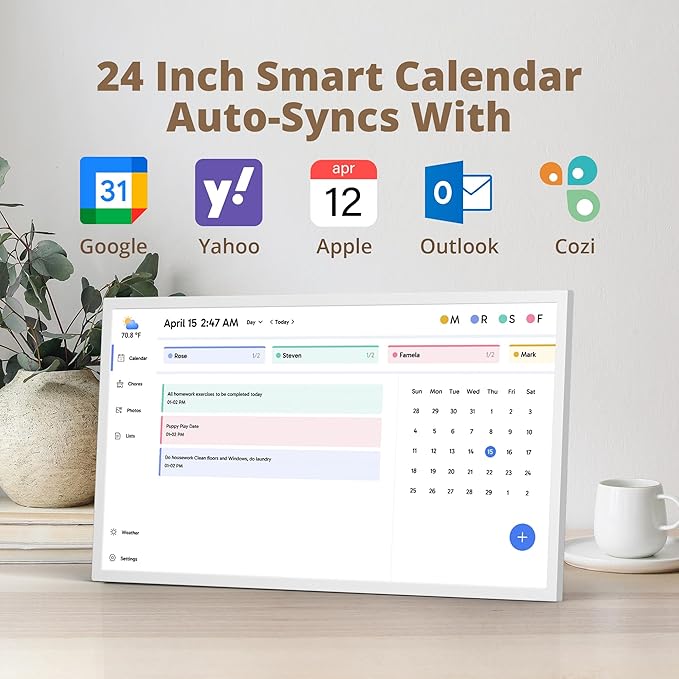 Dragon Touch 24 inch Digital Calendar Chore Chart – Interactive Touchscreen, Smart Family Planner, Hearth Display Desk Digital Calendar Seamless Scheduling-CubbioJoy