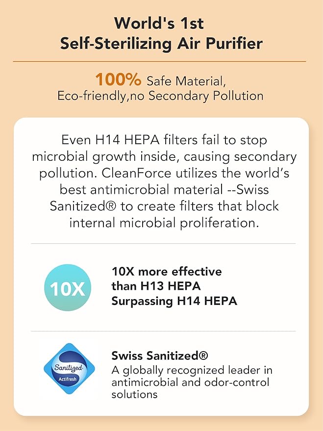 CleanForce Rainbow H13 True HEPA Air Purifier for Home Large Room, Bedroom, up to 2550sqft, Smart App-Control air Quality Monitor, Filters dust Pollen Smoke Odor VOCs-CubbioJoy