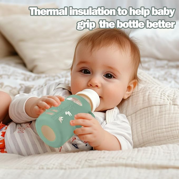 3 Pack Silicone Sleeves for Dr. Brown's Glass Baby Bottles - Drop Protection Baby Bottle Sleeves,Compatible with Dr. Brown's Newborn Glass Bottles,with Silicone Handles,4 oz-CubbioJoy