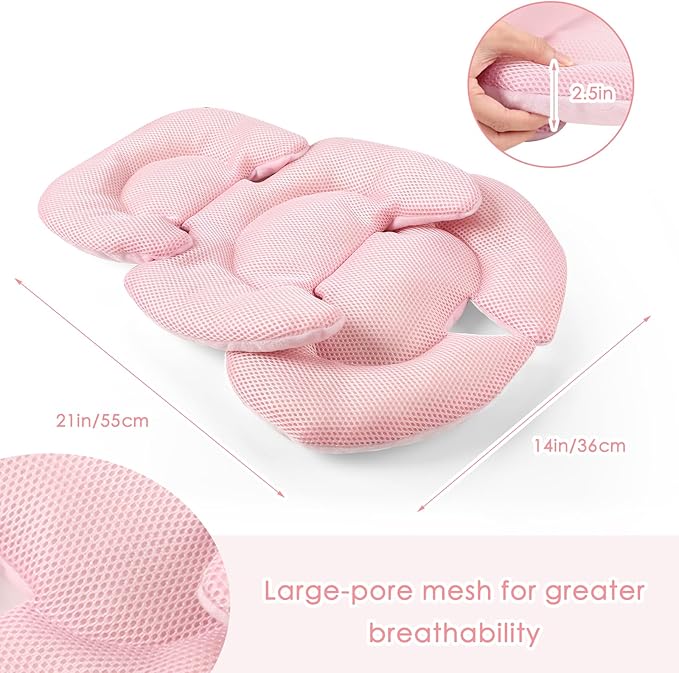 Infant Car Seat Insert for Newborn Girls Boys, Summer Mesh Baby Carseat Head Support with Strap Pads, Soft Reversible Baby Car Seat Insert Cushion Pad for Car Seat, Stroller, Bouncer, Swing, Pink-CubbioJoy