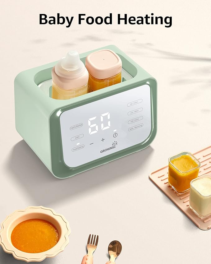 Baby Bottle Warmer, Grownsy 8-in-1 Fast Milk Warmer with Timer Breastmilk or Formula, Fits 2 Bottles, Accurate Temperature Control, with Defrost, Sterili-zing, Keep, Heat Baby Food Jars Function-CubbioJoy