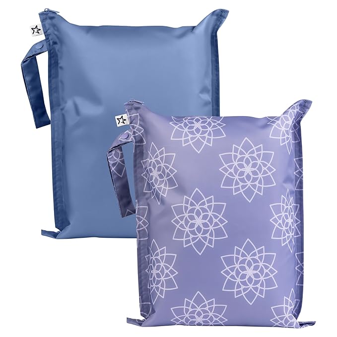 Tiny Twinkle Mess-Proof Waterproof Wet Dry Bag | 2-Pack Reusable Wet Bags for Swimsuits & Baby Clothes | Leakproof Wet Bag for Travel & Diaper Changes for Baby (Lotus)-CubbioJoy