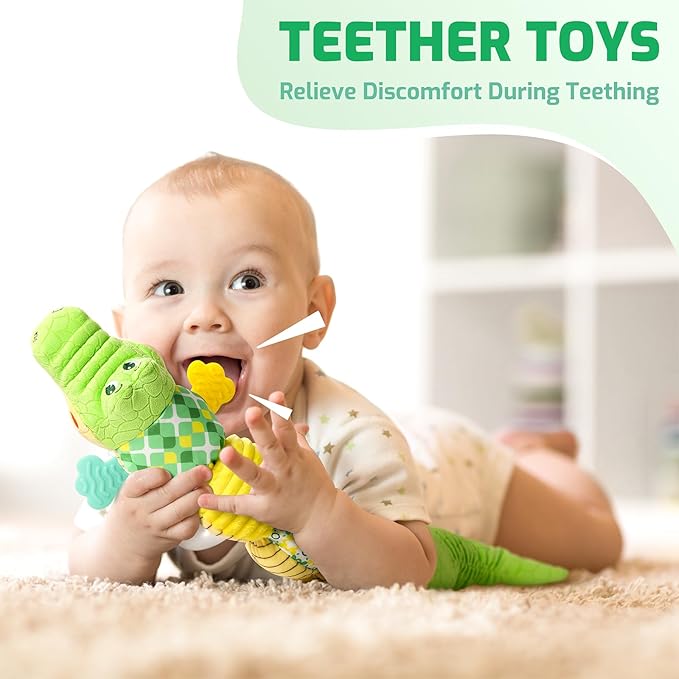 Sumobaby Baby Toys Musical Crocodile, Stuffed Animal Activity Soft Toys with Teether,Multi-Sensory Crinkle, Rattle and Textures, for Tummy Time Baby Toys 0 to 12 Months Boys, Girls, Alligator (Green)-CubbioJoy
