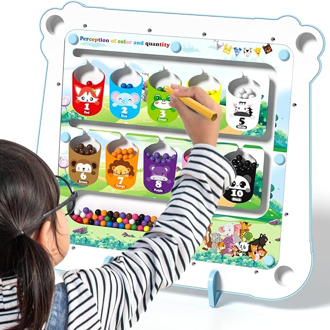 2-IN-1 Large Magnetic Drawing Board for Toddlers Kids, Magnetic Color and Number Maze, Magnetic Dot Art Board for Kids, Montessori Education Travel Toys for Boys Girls Age 3 4 5 6 7 8 Years Old-CubbioJoy