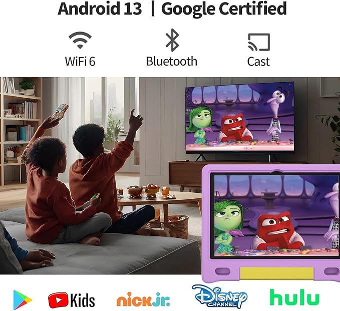 JREN Kids Table 10.1" ｜Android 14 Tablet for Kids｜64GB Storage｜Octa-Core｜WiFi ｜Cameras｜Parental Control｜Kids Content｜Case Included Great Gift for Children Ages 3-12 Years Old Purple-CubbioJoy