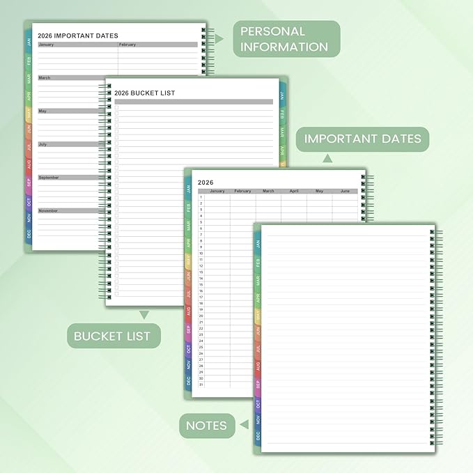 2026 Monthly Planner/Calendar - 2026 Planner, JAN 2026- DEC 2026, Planners with Colorful Tabs, Monthly Planners 2026 for Daily Organizing - Waterproof Cover (8" x10", Note Pages, Green)-CubbioJoy