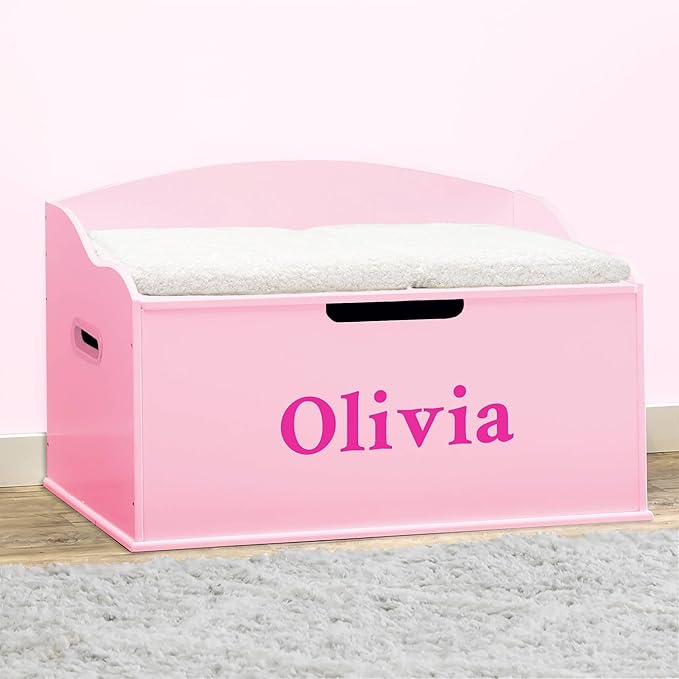DIBSIES Personalized Creative Wonders Toy Box, Signature Series for Girls, 30 x 19.25 x 18 inches, Soft-Close Lid (Pink)-CubbioJoy