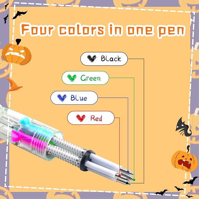 30Pcs Mini Multicolor Pens in One 4-in-1 Cute Pens Bulk for Kids, Ballpoint Pen for Birthdays and Children's Parties, Fun Gifts Assorted Ink Kawaii Pen(Halloween)-CubbioJoy