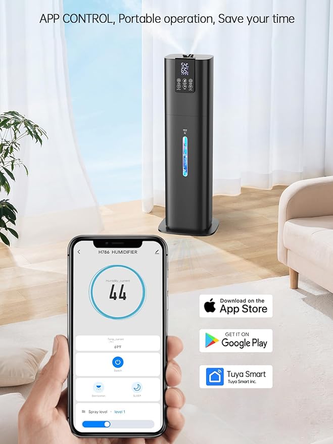 8L Smart Humidifiers for Bedroom Large Room, 2.1Gal Cool Mist Top Fill Diffuser Ambient Light, App & Remote Control, 3 Mist Modes, Quiet Humidifier for Home Office Plant (Black)-CubbioJoy