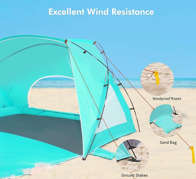Beach Tent, Portable Sun Shelter for 2/3/4/6-8 Person with UPF 50+ UV Protection, Easy Setup Waterproof Beach Shade Canopy Cabana for Family Outdoor and Picnics, Fishing with Carrying Bag-CubbioJoy