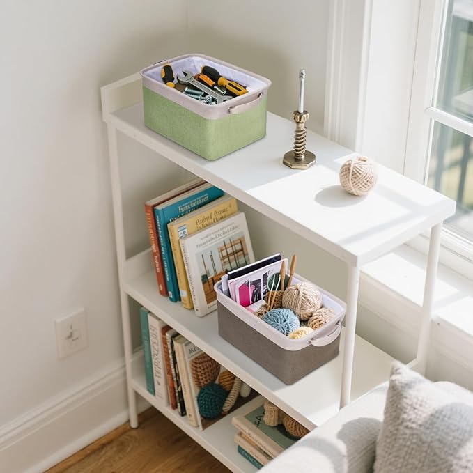 BALEINE 2 Pack Fabric Storage Bins for Shelves, Linen Storage Baskets for Organizing, Decorative Closet Bins for Clothes, Home (Lavender, 12"x8"x8")-CubbioJoy