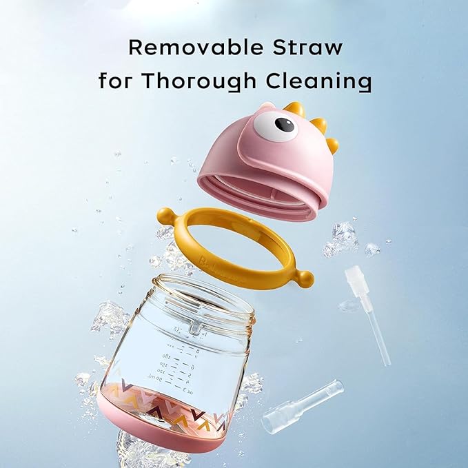 bc babycare Straw Sippy Cups for Toddler, No Spill Sippy Cups for Baby 1+ Year Old, Transition Weighted Sippy Cup with Straw and Strap, 10oz/300ml, Pink-CubbioJoy