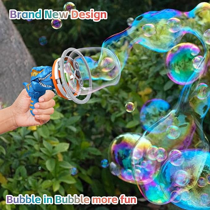 Dino Bubble Gun Bubble Machine for Dinosaur Bubble Blower Toy for Kids and Toddlers Bubble in Bubble Gun Party Favors Birthday for 3 4 5 6 7 8 9 10+Years Old Boys and Girls (Blue)-CubbioJoy