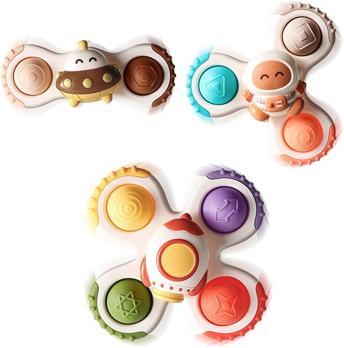 ALASOU 3PCS Pop Suction Cup Spinner Toys for 1 Year Old Boy Girl|Novelty Spinning Tops Toddler Toys Age 1-2|Sensory Baby Bath Toy for Toddlers 1-3|12 18 Months Boy Birthday Gift for Infant-CubbioJoy