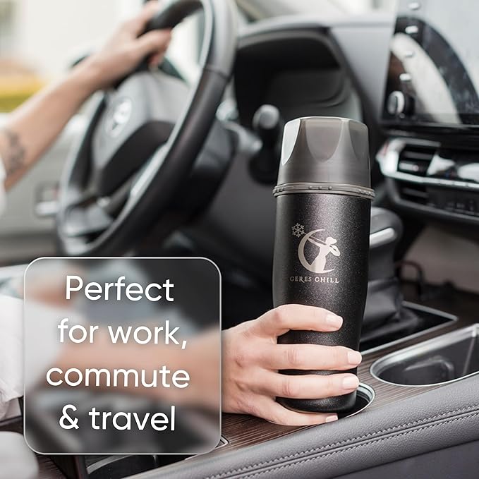 CERES CHILL Mini Breastmilk Chiller Demigoddess, Up to 12 oz. Reusable Storage Container, Keeps Milk at Safe Temperatures for Up to 16 Hours, Bottle Cooler, Connects w/Most Pumps (Shimmering Black)-CubbioJoy