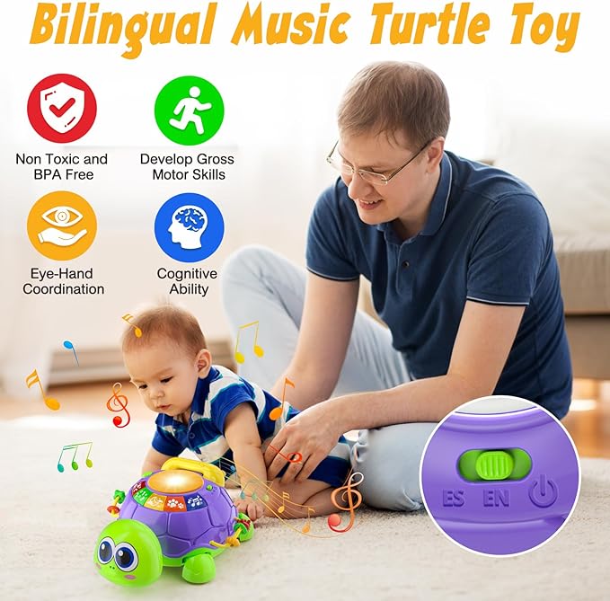 Baby Toys 6-12 Months, Musical Turtle Crawling Tummy Time Development Light up Infant Toys 12-18 Months, Bilingual Educational Boy Girl Gifts Toy for 3-6 4 5 7 8 9-12 Month-CubbioJoy