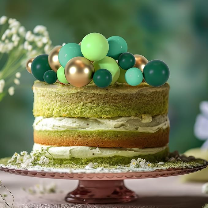 75 Pieces Cake Balls Topper Decorations Foam Cupcake Topper Mini Balloon Balls Cake Picks for Deco Birthday Party Wedding（Green Gold Series）-CubbioJoy