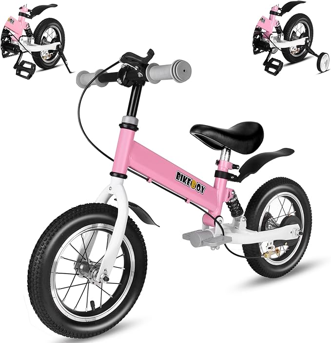 Balance Bike 2 in 1,The Dual Use of a Kids Balance Bike and Kids Bike,12 14 Inches for 2-6 Years Old,with Shock Absorbers, Fenders, Pedals, Auxiliary Wheels-CubbioJoy