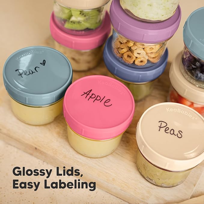 KeaBabies 6pk 4oz Glass Baby Food Containers with Lids - Leak-Proof, Microwavable Small Glass Jars, Baby Purees & Toddler Snack Storage Containers, BPA-Free, Dishwasher & Freezer Safe (Sunset)-CubbioJoy