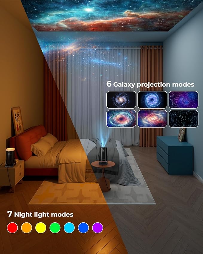 CLOKOWE Mini Projector, 4K 1080P Support projector with wifi and bluetooth,270°Adjustable Stand Outdoor Home Theater galaxy Projector with Android TV OS & 8000+APPS for Phone/TV Stick/Laptop/HDMI-CubbioJoy