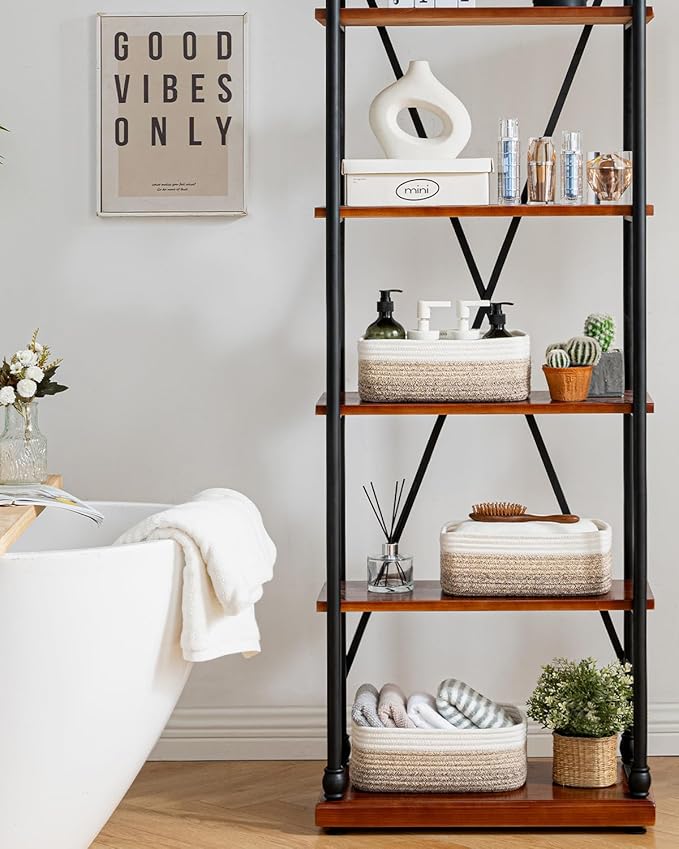 KALLAX Small Woven Basket, 12 x 8 x 4.5 Inches, Storage Basket for Organizing, Cute Small Rope Shelf Closet Cube Storage Bins Baskets for Shelves, Dog Toy Gift Baskets Empty, 3 Pack Gradient Brown-CubbioJoy