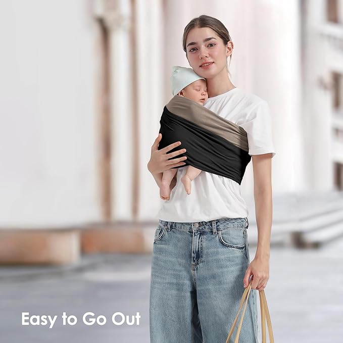 Baby Wrap Carrier, Lightweight Baby Wearing Wraps for Newborn and Infant, Soft Swaddle Holder Carrier, Cozy Baby Sling 7-35 lbs Black+Brown-CubbioJoy