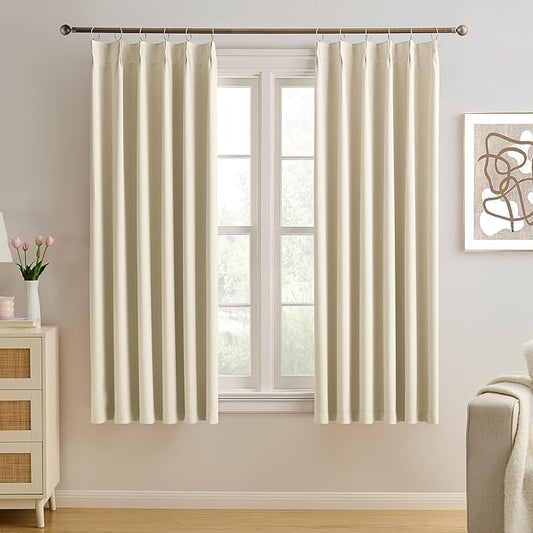 KEQIAOSUOCAI Cream Pleated Blackout Bedroom Curtains 72 Inches Long 6 Ft Length, Summer Heat Thermal Insulated Pinch Pleat Vertical Drapes Cute Window Drapes for Bedroom(Beige,40"x72"x2 Panels)-CubbioJoy