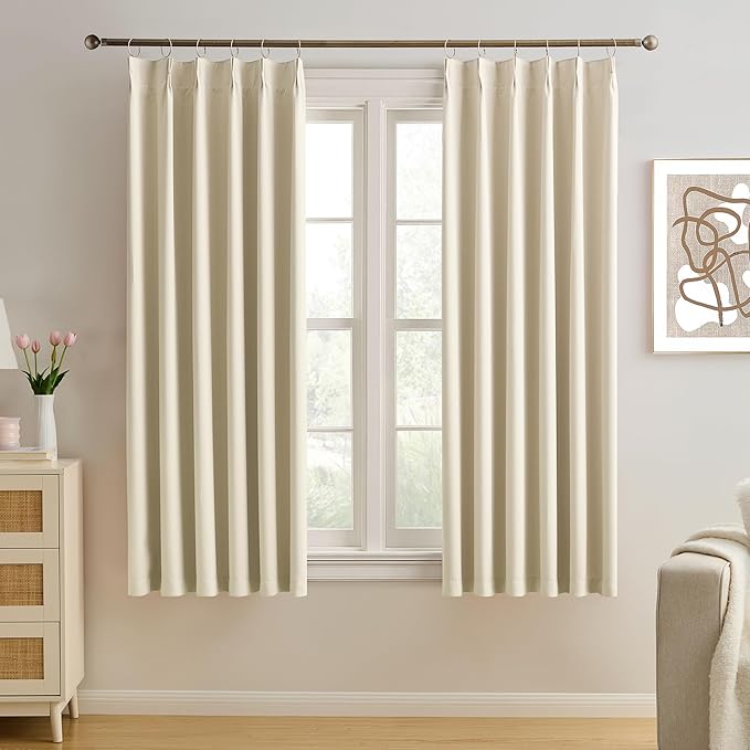 KEQIAOSUOCAI Cream Beige Curtains for Bay Windows, Sound Reducing Solid Window Treatment for Cafe/Kitchen/Night Shift,Blackout Window Curtain Panels with Pinch Pleat,W40 x L45, 2 Panels-CubbioJoy