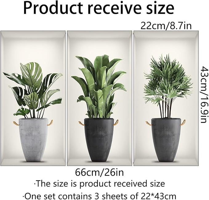 3D Green Pot Plants Wall Decals, Tropical Potted Wall Stickers, Creative Vinyl Peel and Stick Removable Wall Art Decor for Bedroom Living Room Kitchen(3D Green Plants 02)-CubbioJoy