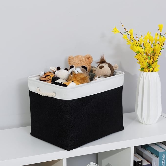 Bidtakay Black Storage Bins Storage Baskets for Shelves Decorative Basket Set of 2 Fabric Cloth Bins for Organizing 16x11.8x11.8 in Large Tall Baskets with Soft Handles for Home Office Living Room-CubbioJoy