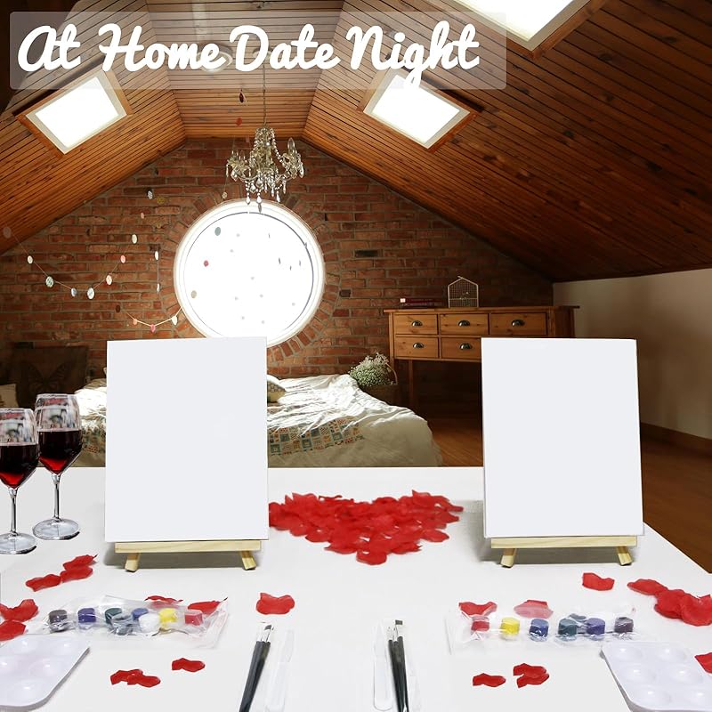 2 Pack Sip and Paint Kit for Adults Couples Painting Kit Stretch Canvas to Paint at Home Date Night Party Favor Supplies Art Painting Set Couples Activity Selfie 8x10 Canvas Painting Kit Valentines Day-CubbioJoy