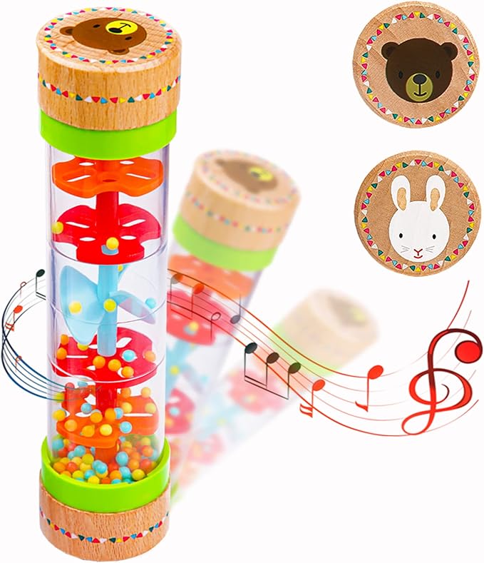 BIUWING Rainmaker Rain Sticks, Mini Wooden Musical Shake, Beaded Raindrops - Turn Over and Watch The Colorful Beads Flow Down The Tube as It Creates The Soothing Sound of Rain-CubbioJoy