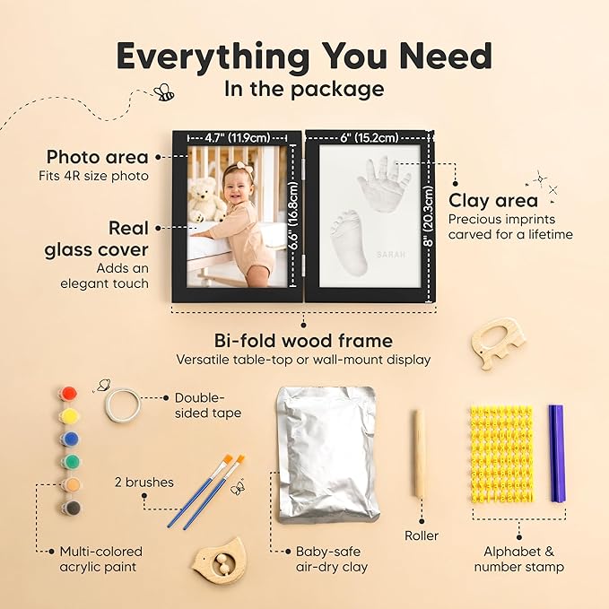 Baby Hand and Footprint Kit, Quick Dry Clay - Newborn Keepsake Feet and Handprint Kit, Nursery Picture Frame, Pet Dog Paw Prints,Personalized New Mom Gifts for Baby Showers & Registry(Onyx Black)-CubbioJoy