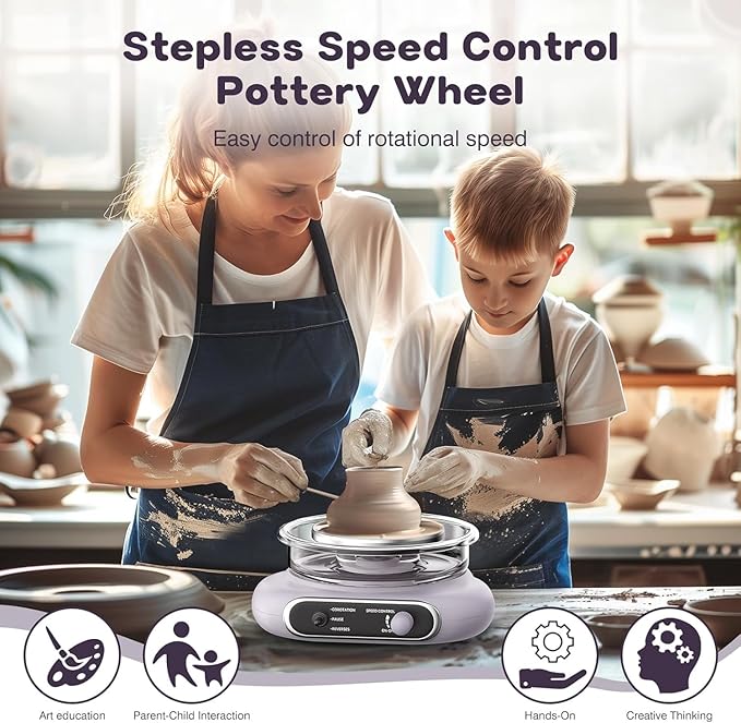 Alldeer Mini Pottery Wheel Kit - 4.7" Turntable Electric Clay Wheel with Foot Pedal, Adjustable Speed Ceramic Making Machine with 8 Pottery Shaping Tools, Craft Kits for Kids-CubbioJoy