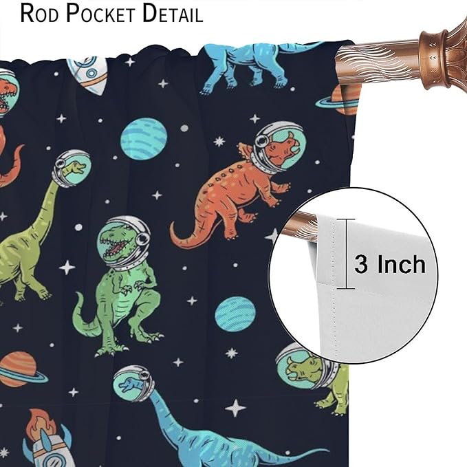 Cartoon Dinosaur Curtains for Kids Boys Girls Home Decor, Astronaut Rocket Funny Outer Space Blackout Rod Pocket Window Drapes for Bedroom Living Room W21xL45in 2 Panels-CubbioJoy