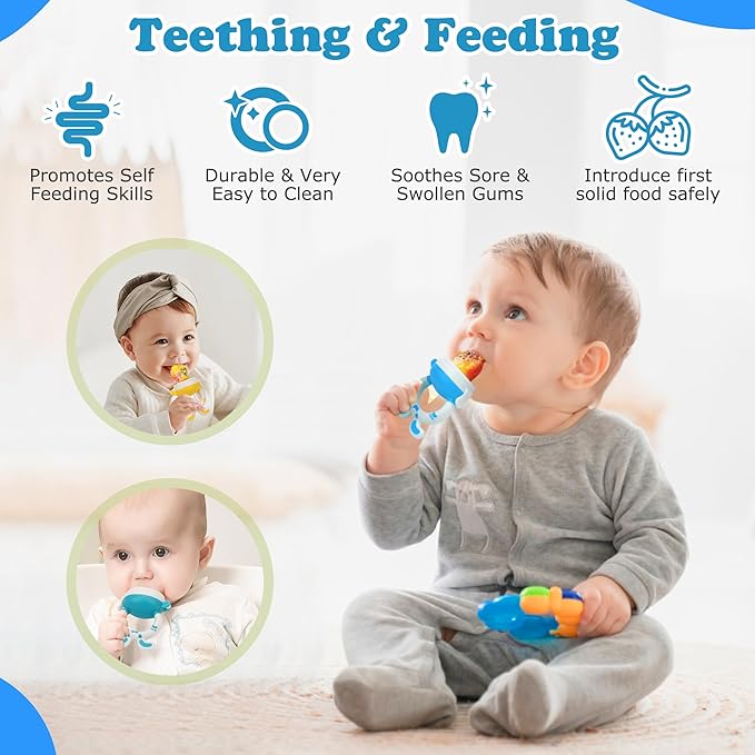 Baby Breastmilk Popsicle Molds & Baby Fruit Feeder-WAJIAYON Silicone Food Freezer Tray Storage Containers,Infant Food Pacifier Feeder and Teether for Babies Easter Bunny Gifts for Boys and Girls-CubbioJoy