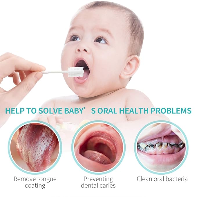 dearlomum Baby Tongue Cleaner, Newborn Toothbrush, 48PCS Disposable Infant Clean Mouth,Gauze Gum Cleaner Baby Oral Cleaning Stick Dental Care for 0-36 Month-CubbioJoy
