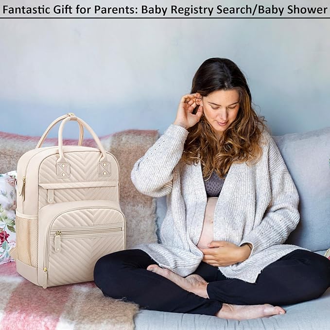 Diaper Bag Backpack Tote for Women Large Capacity, Baby Bag with Insulated Pockets Multifunctional Diaper Bags For Baby Girl Boy Waterproof Baby Bags For Boys Girls Maternity Bag Beige-CubbioJoy