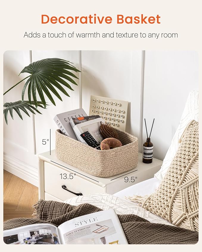 KALLAX Small Woven Basket, 13.5 x 9.5 x 5 Inches, Storage Basket for Organizing, Cute Small Rope Shelf Closet Cube Storage Bins Baskets for Shelves, Dog Toy Gift Baskets Empty, 3 Packs, Mixed Brown-CubbioJoy